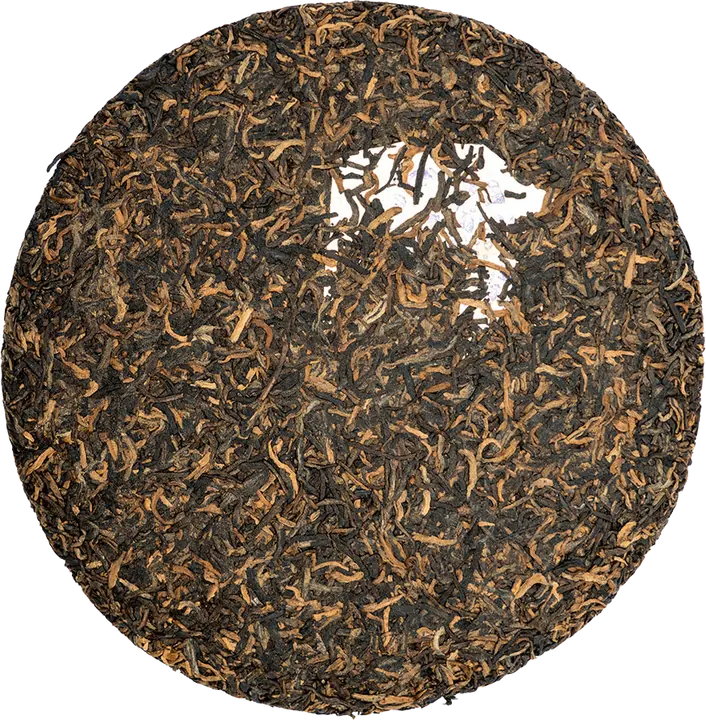 Unwrapped Bulang shu pu-erh tea cake
