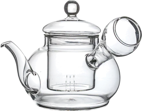 Clear glass teapot with lid, removable infuser and loop handle